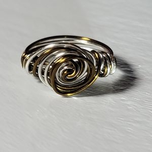 Two Tone Silver & Bronze Wire Wrapped Ring Size 6.5